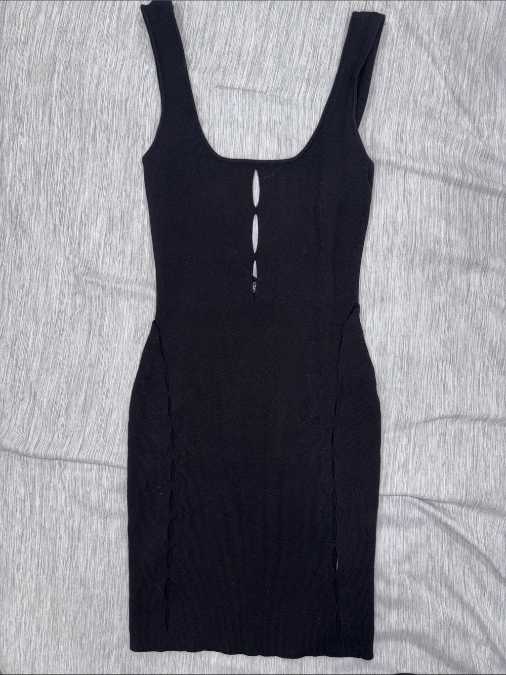 Fashion Nova Black Mini Bodycon Dress with Front Cutouts